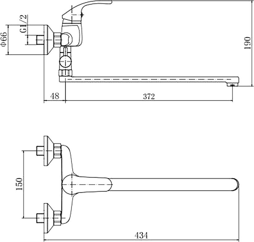 Смеситель с длинным изливом для ванны Fashun A2236 хром