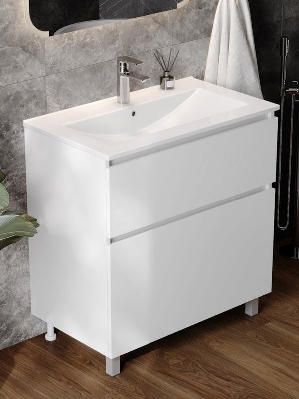 Тумба с раковиной Teymi Laina 80 напольная, матовая белая