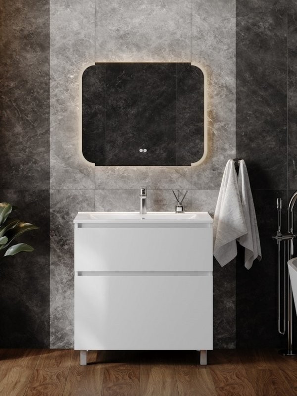 Тумба с раковиной Teymi Laina 80 напольная, матовая белая