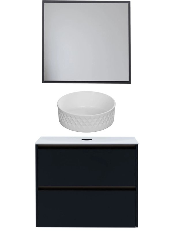 Мебель для ванной комнаты Allen Brau Activity 80 с подсветкой, матовый антрацит, олива браш, столешница белая, раковина Fantasy Romb 36, белая