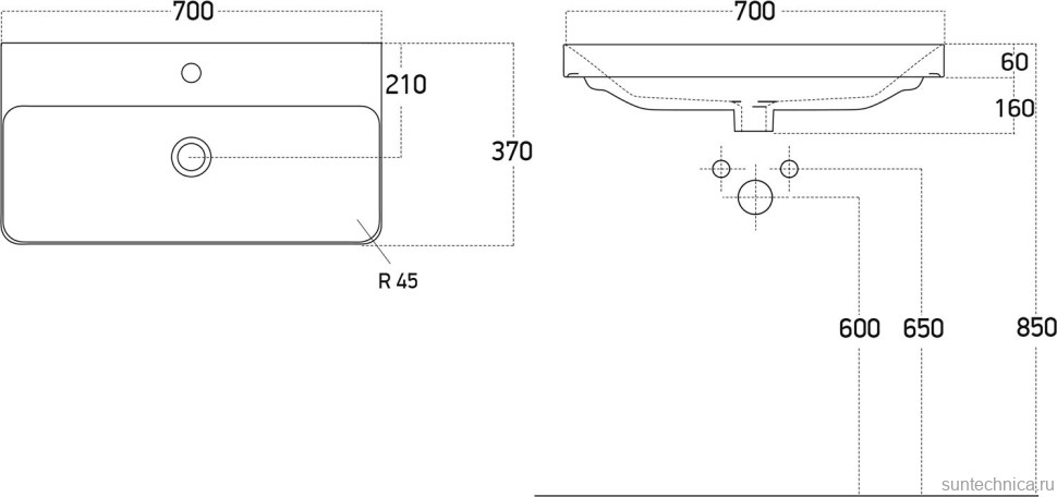 Тумба с раковиной Dreja Luxury 70 подвесная, серый базальт