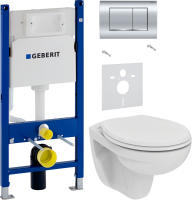 Комплект Унитаз подвесной Ideal Standard Eurovit K881201 безободковый + Звукоизоляция Geberit + Инсталляция Duofix Delta 458.163.21.1 с кнопкой смыва, хром
