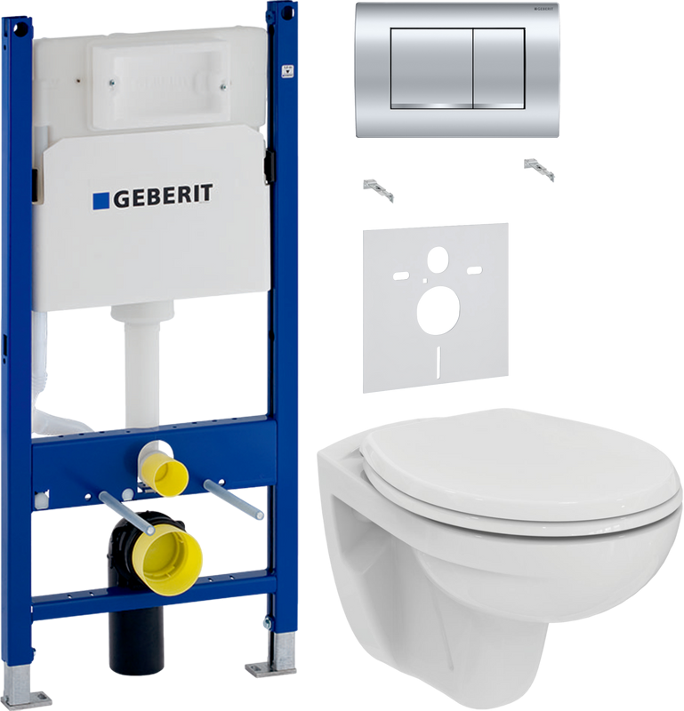 Комплект Унитаз подвесной Ideal Standard Eurovit K881201 безободковый + Звукоизоляция Geberit + Инсталляция Duofix Delta 458.163.21.1 с кнопкой смыва, хром