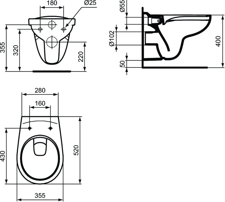 Комплект Унитаз подвесной Ideal Standard Eurovit K881201 безободковый + Звукоизоляция Geberit + Инсталляция Duofix Delta 458.163.21.1 с кнопкой смыва, хром