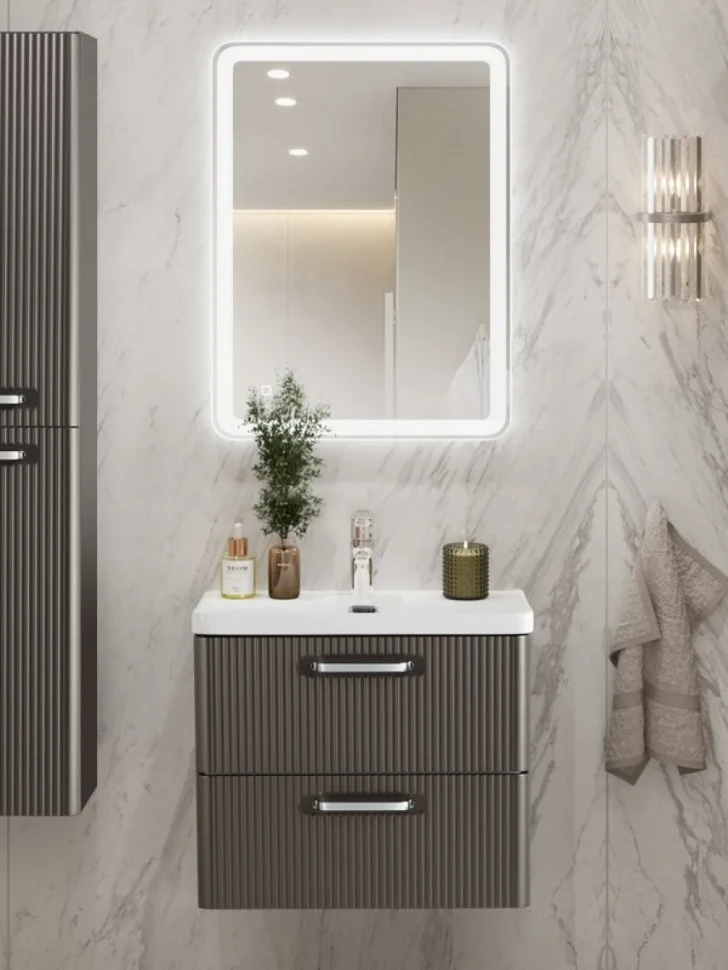 Мебель для ванной комнаты BelBagno Due 50 ручки хром полированный, оружейная сталь