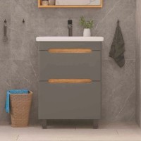 Тумба с раковиной SanStar Diva 60 напольная, дуб вотан, графит софт, раковина Фостер