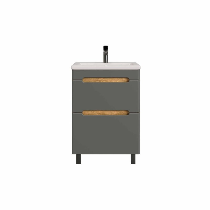 Тумба с раковиной SanStar Diva 60 напольная, дуб вотан, графит софт, раковина Фостер