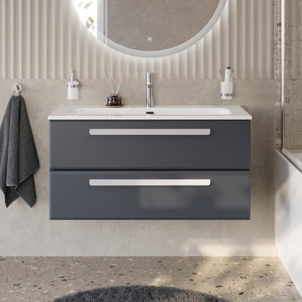 Тумба с раковиной Cezares Eco Cer-N 100 grafito, раковина Eco 100, ручки сатин