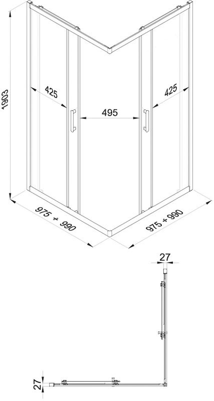Душевой уголок Triton 100x100 см, без поддона, профиль хром, стекло прозрачное