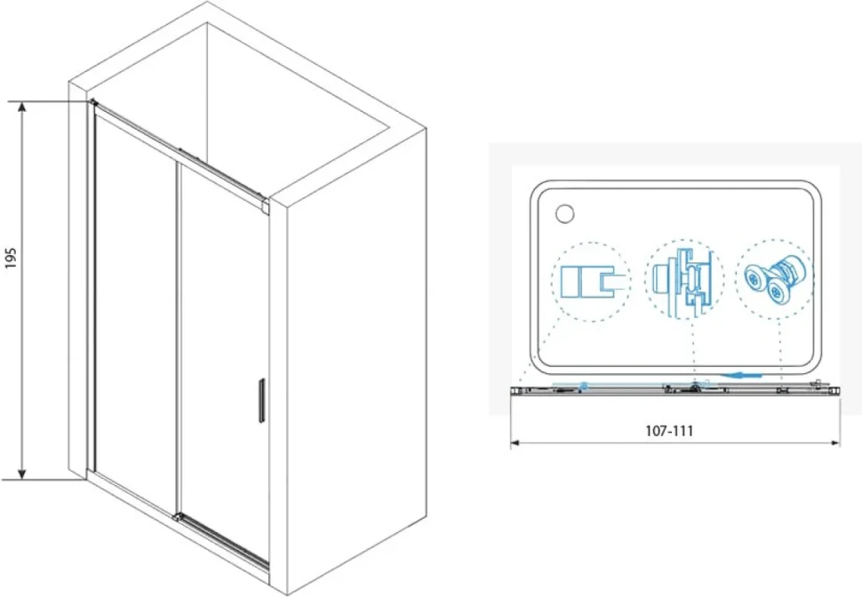 Душевой уголок RGW Leipzig LE-12B+80 см (107-111)x80x195 профиль черный матовый, стекло прозрачное