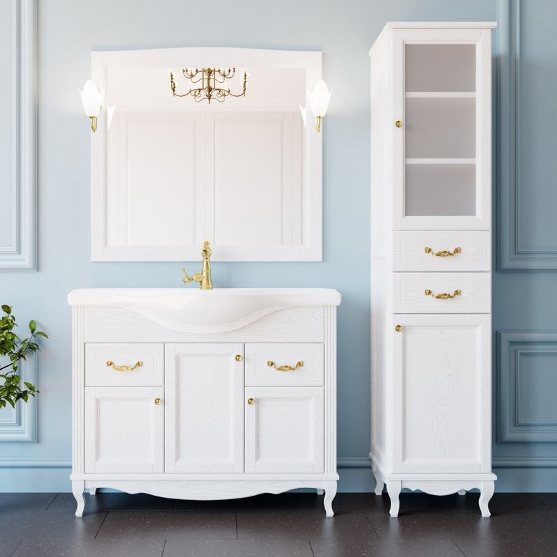 Зеркало ValenHouse Эллина 105 белое, основа светильника золото