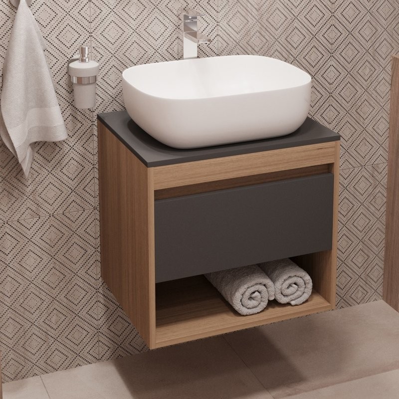 Тумба с раковиной Teymi Ritta 55 дуб эврика, матовый графит, раковина Solli 50