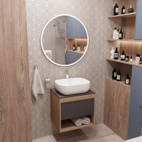 Тумба с раковиной Teymi Ritta 55 дуб эврика, матовый графит, раковина Solli 50