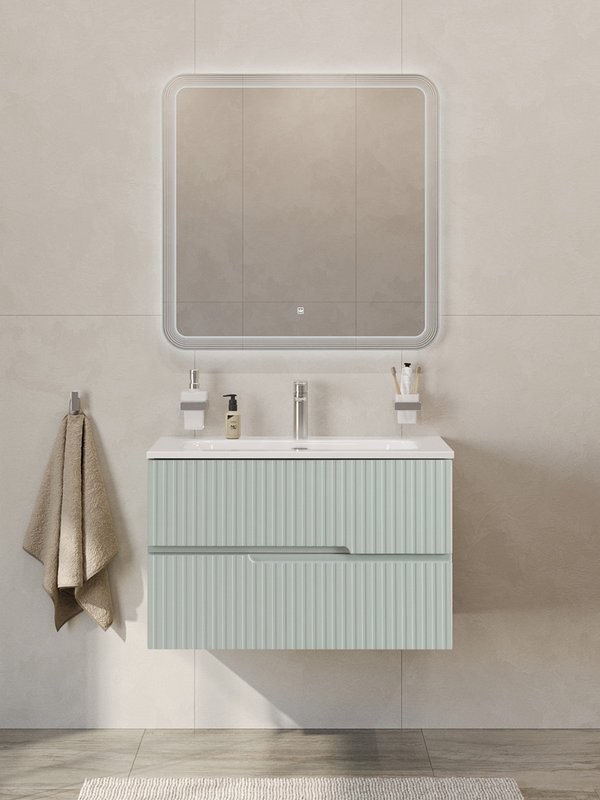 Мебель для ванной комнаты Cezares Duet-n 80 подвесная, 2 ящика, жемчужная зеленая