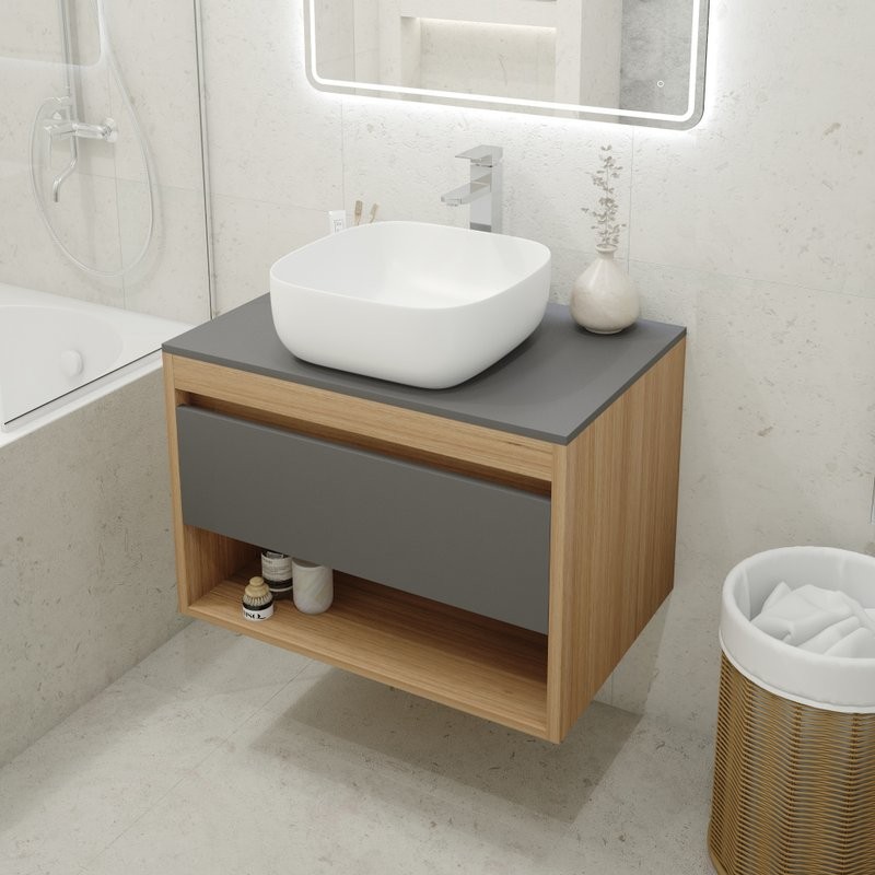 Тумба с раковиной Teymi Ritta 75 дуб эврика, матовый графит, раковина Solli 41