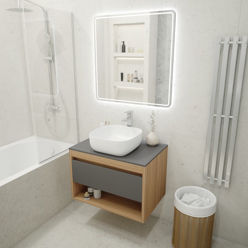 Тумба с раковиной Teymi Ritta 75 дуб эврика, матовый графит, раковина Solli 41