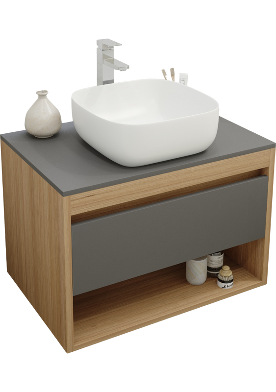 Тумба с раковиной Teymi Ritta 75 дуб эврика, матовый графит, раковина Solli 41