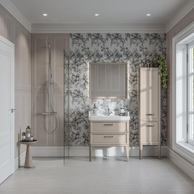 Шкаф пенал для ванной KERAMA MARAZZI Pompei 150 камео бежевый глянцевый