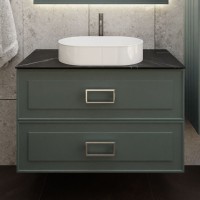 Тумба под раковину со столешницей La Fenice Cubo Twin 100 подвесная, серая, столешница черный мрамор, ручка черная