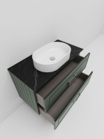Тумба под раковину со столешницей La Fenice Cubo Twin 100 подвесная, серая, столешница черный мрамор, ручка черная