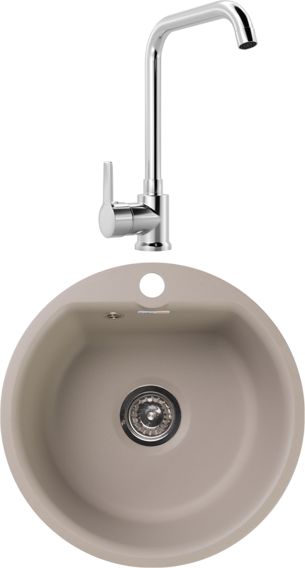 Комплект Мойка GranFest Smart SM 435 песочный + Смеситель MEGA Ege MG-PL10 хром