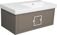 Тумба с раковиной La Fenice Cubo 90 R подвесная, cappuccino, ручка белая, раковина Cubo 90 R