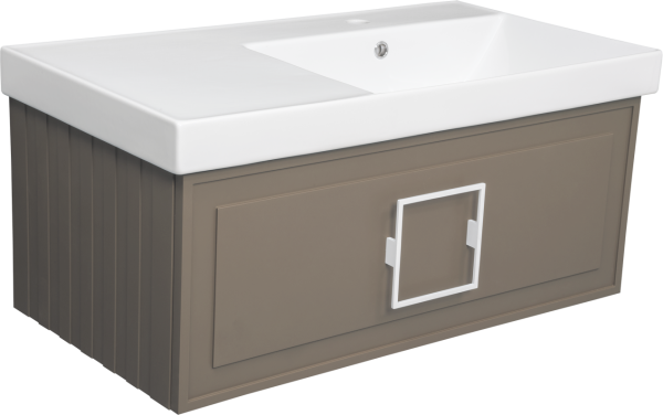 Тумба с раковиной La Fenice Cubo 90 R подвесная, cappuccino, ручка белая, раковина Cubo 90 R