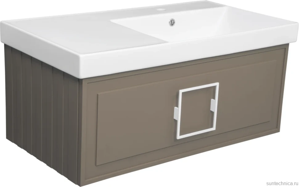 Тумба с раковиной La Fenice Cubo 90 R подвесная, cappuccino, ручка белая, раковина Cubo 90 R