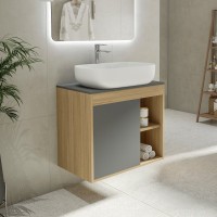 Тумба с раковиной Teymi Nura 70 дуб эврика, матовый графит, раковина Solli 60