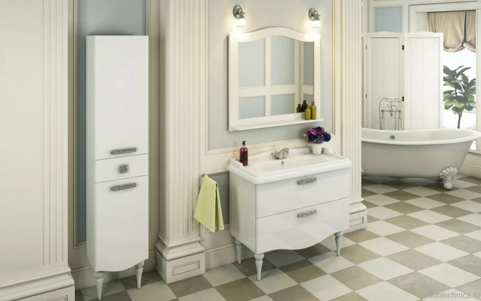 Зеркало Comforty Монако 100 с полкой, белый глянец