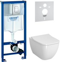 Комплект Унитаз подвесной VitrA Shift 7742B003-0075 белый глянцевый + Крышка Integra Square 191-003-009 с микролифтом + Инсталляция Grohe Rapid SL 38772001 3 в 1 с кнопкой смыва + Звукоизоляция