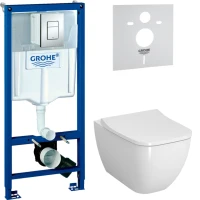 Комплект Унитаз подвесной VitrA Shift 7742B003-0075 белый глянцевый + Крышка Integra Square 191-003-009 с микролифтом + Инсталляция Grohe Rapid SL 38772001 3 в 1 с кнопкой смыва + Звукоизоляция