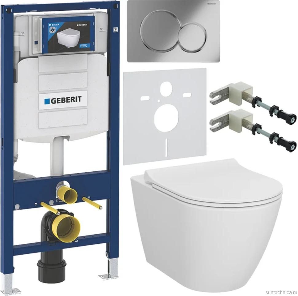Комплект Унитаз подвесной VitrA Sanibelle 7551B003-0075 безободковый + Крышка 801-003-019 с микролифтом + Инсталляция Geberit Duofix UP 320 111.300.00.5 + Кнопка Sigma 01 115.770.21.5 хром + Крепления 111.815.00.1 к стене + Звукоизоляция