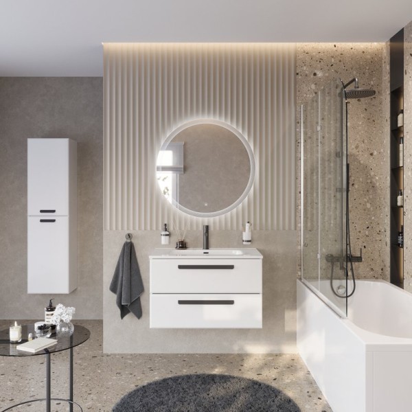 Мебель для ванной комнаты Cezares Eco Cer-N 90 bianco lucido, раковина Duet 90, ручки матовые черные