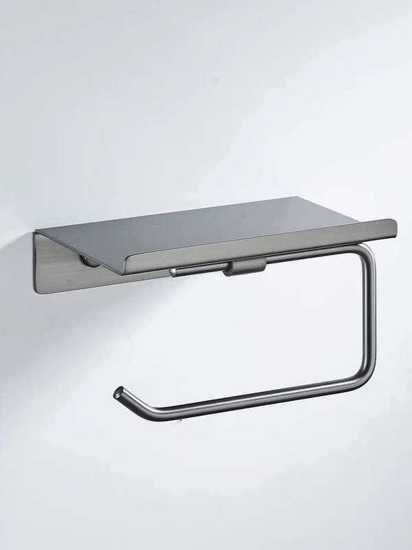 Держатель для туалетной бумаги с полочкой Shevanik SG5705T-1, оружейная сталь