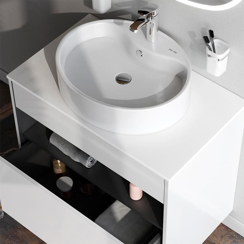 Тумба с раковиной AM.PM Func 80 белый глянец, со столешницей, раковина M8FWCC20561WG