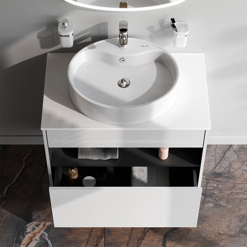 Тумба с раковиной AM.PM Func 80 белый глянец, со столешницей, раковина M8FWCC20561WG