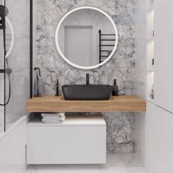 Мебель для ванной STWORKI Ольборг 120 столешница дуб французский, без отверстий, с тумбой 80, с раковиной Vitra Shift черной