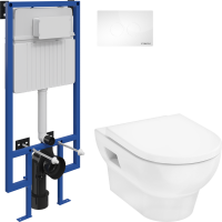 Комплект Унитаз подвесной Hansgrohe GladeLake S безободковый, с микролифтом + Инсталляция STWORKI + Кнопка Хельсинки 500470 белая