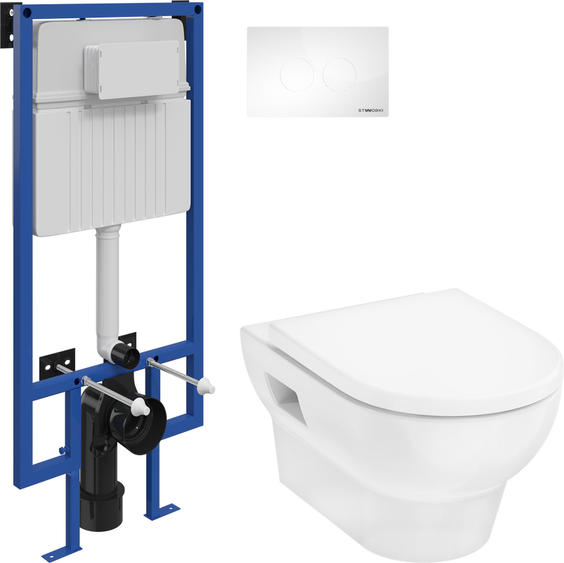 Комплект Унитаз подвесной Hansgrohe GladeLake S безободковый, с микролифтом + Инсталляция STWORKI + Кнопка Хельсинки 500470 белая