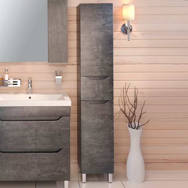 Шкаф пенал для ванной Emmy Стоун R, серый бетон