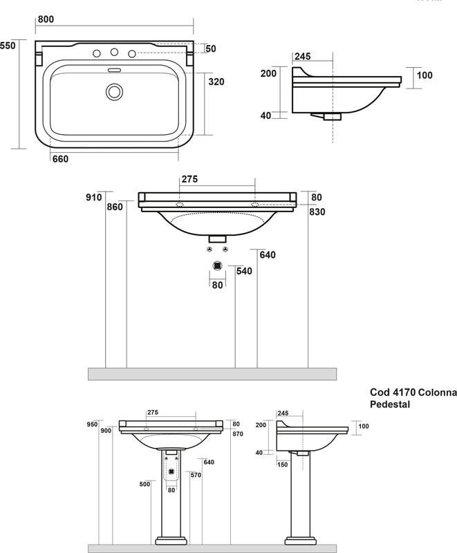 Раковина Kerasan Waldorf 4141 с 3 отверстиями, с пьедесталом