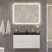 Мебель для ванной комнаты BelBagno Marino 100 подвесная, bianco lucido, черная раовина