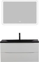 Мебель для ванной комнаты BelBagno Marino 100 подвесная, bianco lucido, черная раовина