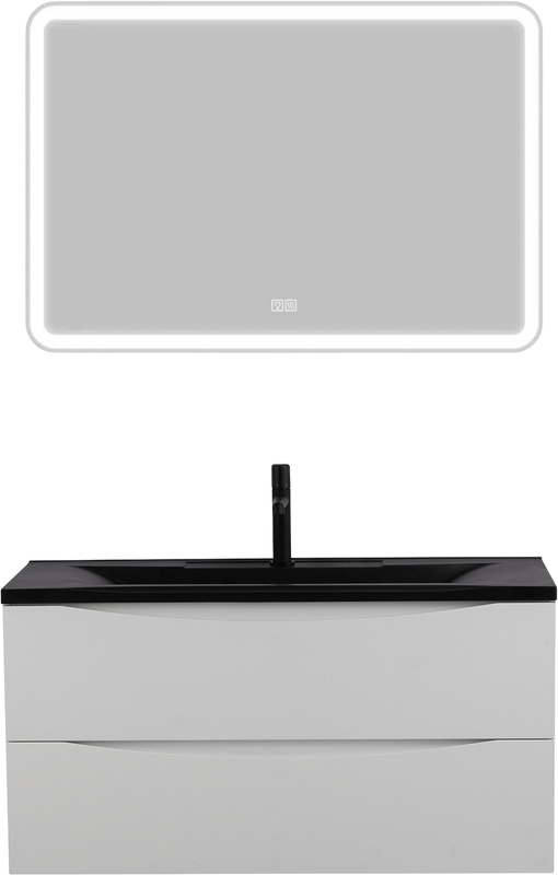 Мебель для ванной комнаты BelBagno Marino 100 подвесная, bianco lucido, черная раовина