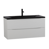 Мебель для ванной комнаты BelBagno Marino 100 подвесная, bianco lucido, черная раовина