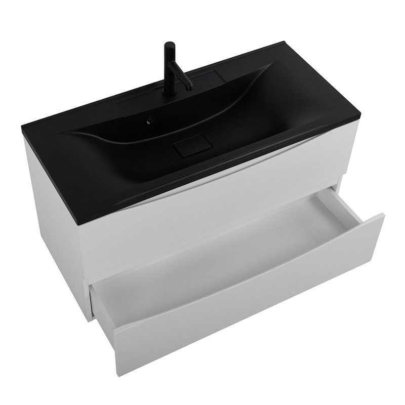 Мебель для ванной комнаты BelBagno Marino 100 подвесная, bianco lucido, черная раовина