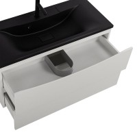 Мебель для ванной комнаты BelBagno Marino 100 подвесная, bianco lucido, черная раовина