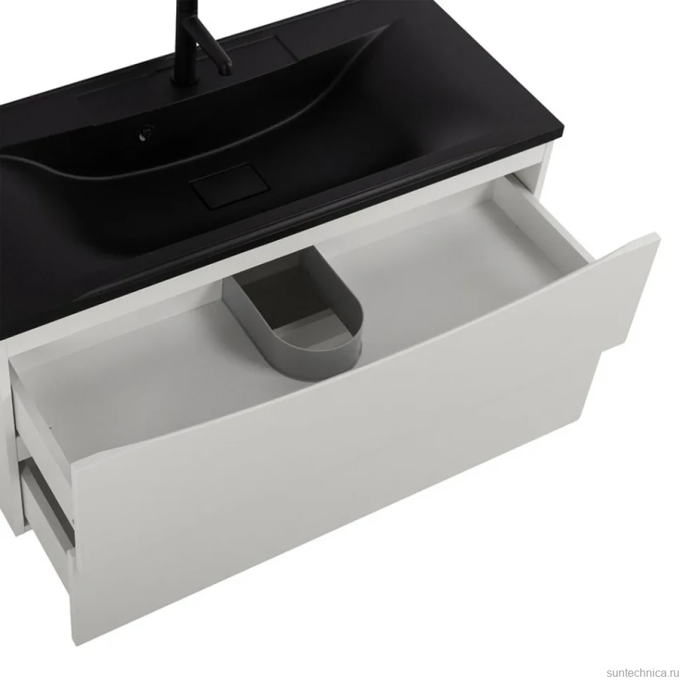 Мебель для ванной комнаты BelBagno Marino 100 подвесная, bianco lucido, черная раовина