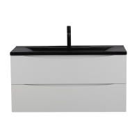 Мебель для ванной комнаты BelBagno Marino 100 подвесная, bianco lucido, черная раовина